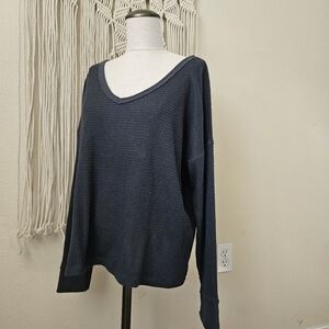 American Eagle Green Waffle Knit Long Sleeve Tee L